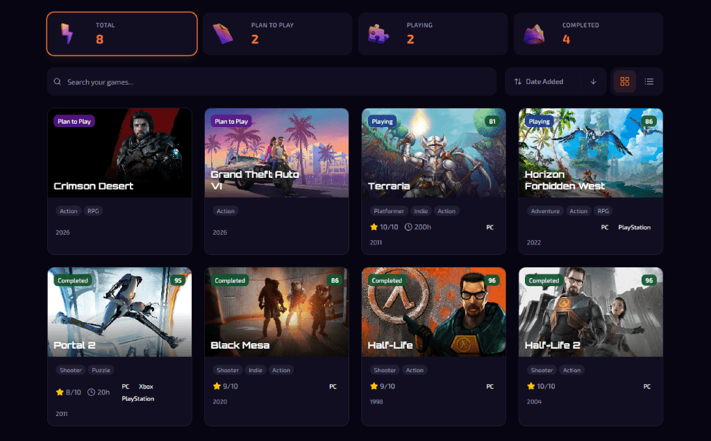 GameLog Dashboard Preview